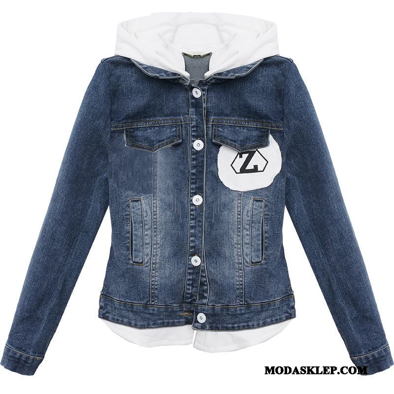 Damskie Kurtki Sklep Bluzy Z Kapturem Dwa Kawałki Denim Krótkie Tendencja Biały