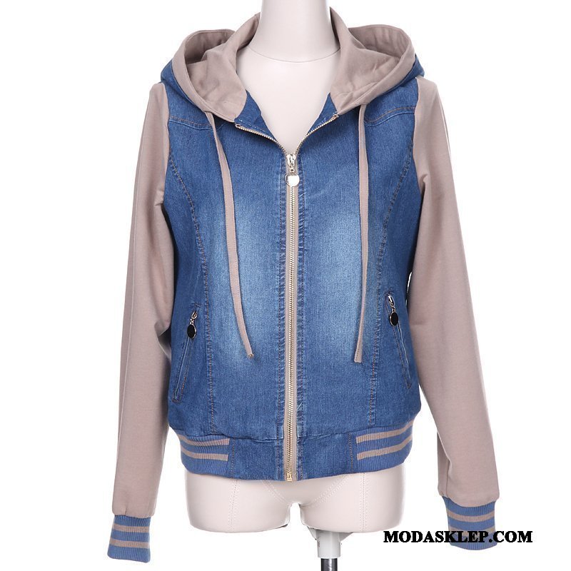 Damskie Kurtki Sprzedam Jesień Krótkie Wiosna Denim Z Kapturem Khaki Ciemno
