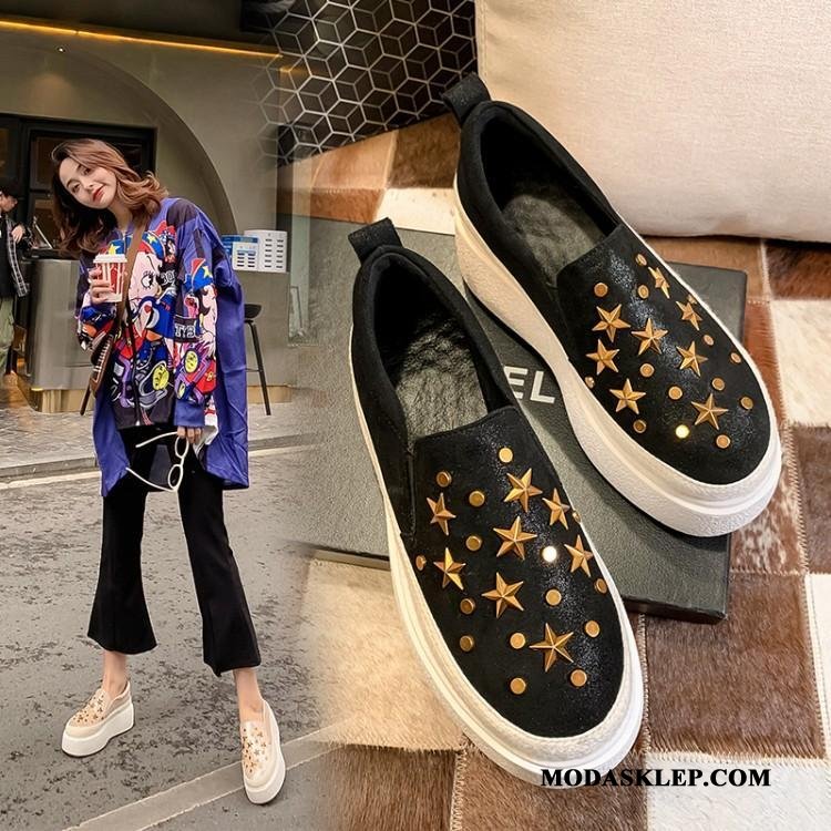 Damskie Mokasyny Kup Loafers Moda Brytyjski Niskie Damska Czarny Czerwony