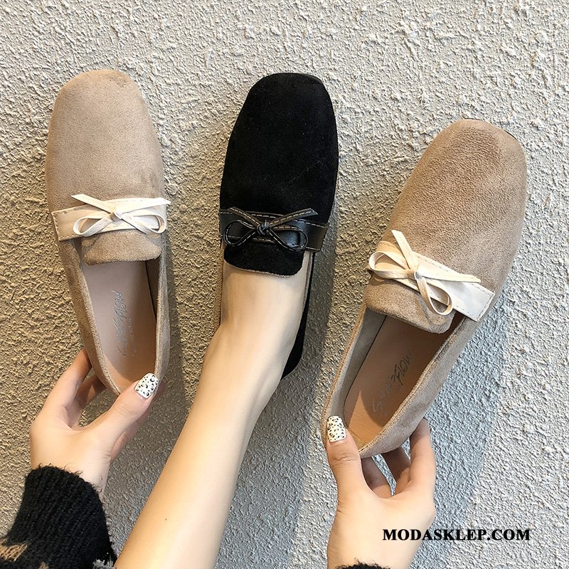 Damskie Mokasyny Online Wiosna Kwadratowa Głowa Casual Slip On Płaskie Czarny