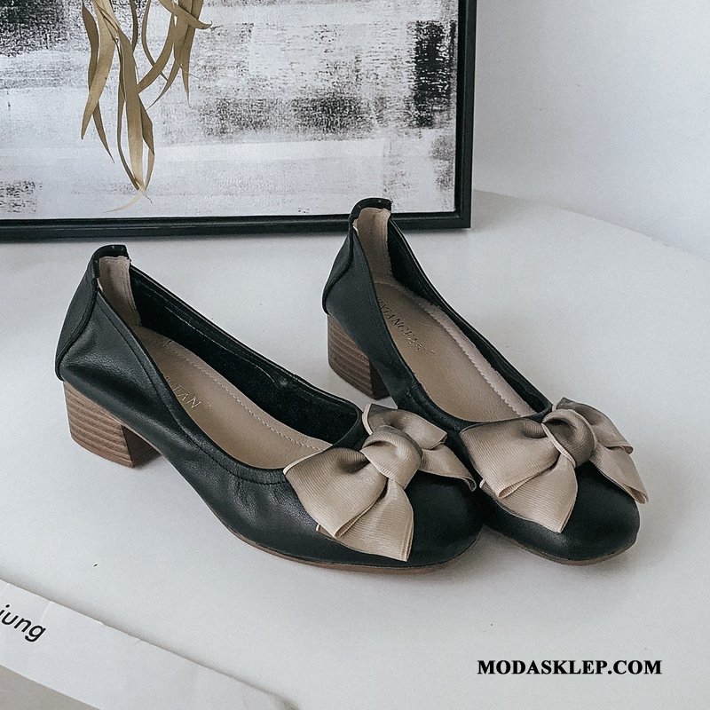 Damskie Mokasyny Online Wiosna Slip On Prawdziwa Skóra Buty Jesień Czarny