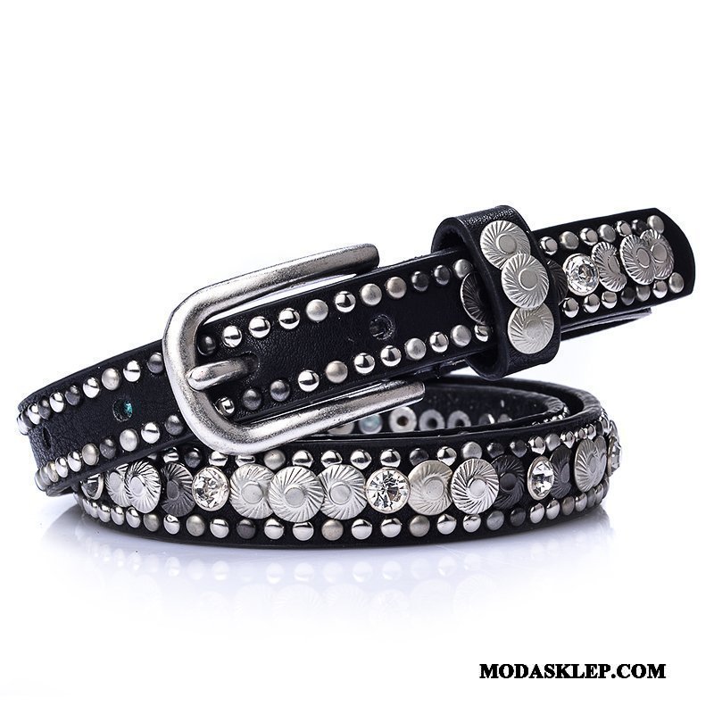 Damskie Paski Dyskont Dżinsy Vintage Rhinestone Nity Moda Czarny