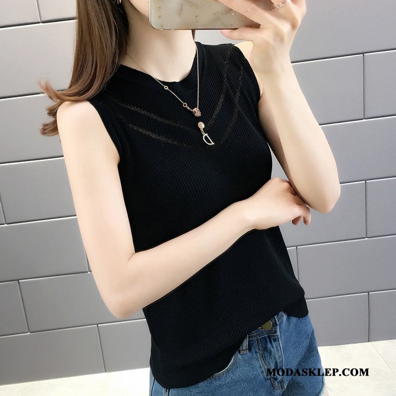 Damskie Podkoszulki Kup Topy Krótki Lodowy Jedwab Slim Fit Cienkie Czarny