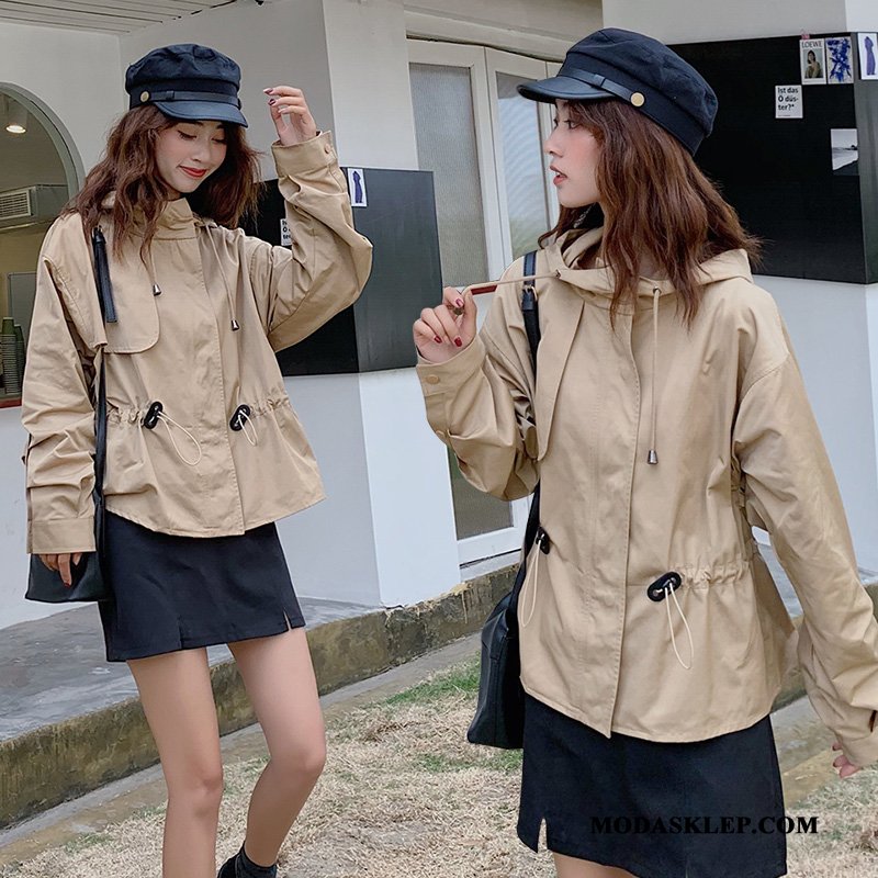 Damskie Prochowiec Tanie Wygodne Krótki Slim Fit Jesień Proste Khaki