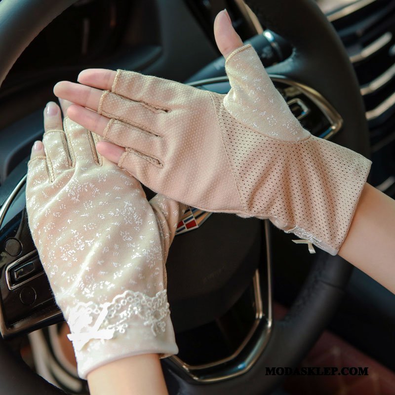 Damskie Rękawiczki Oferta Krótki Ekran Dotykowy Z Bawełny Dla Kierowców Cienkie Khaki