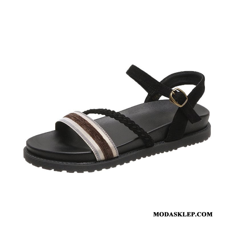 Damskie Sandały Na Sprzedaż Casual Open Toe Buty Płaskie Lato Czarny