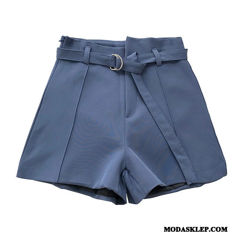 Damskie Spodenki Kup Cienkie Moda Pas Casual Garnitury Czysta Niebieski