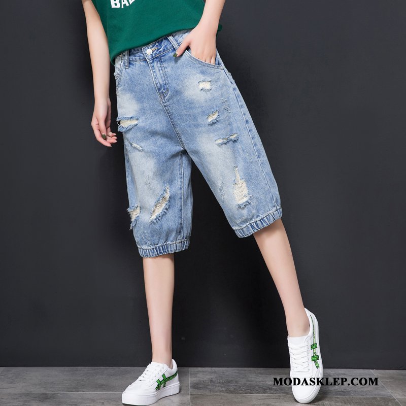 Damskie Spodenki Sklep Casual Denim Cienkie Dżinsy Lato Niebieski
