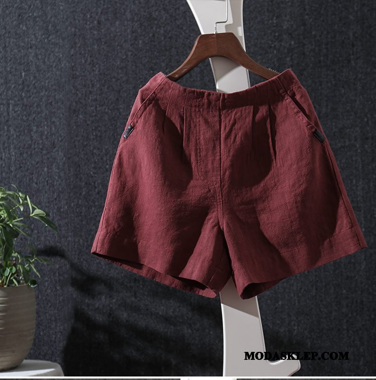 Damskie Spodenki Sklep Nowy Casual Cienkie 2019 Lato Burgund
