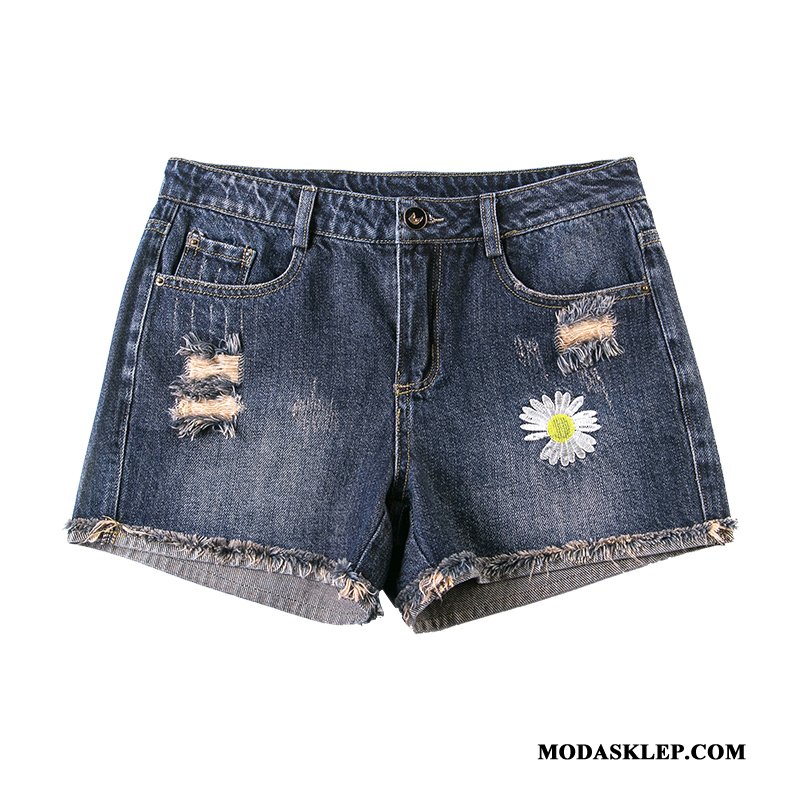 Damskie Spodenki Sprzedam Nowy Gorące Spodnie Denim Z Dziurami Wysoki Stan Ciemno Niebieski