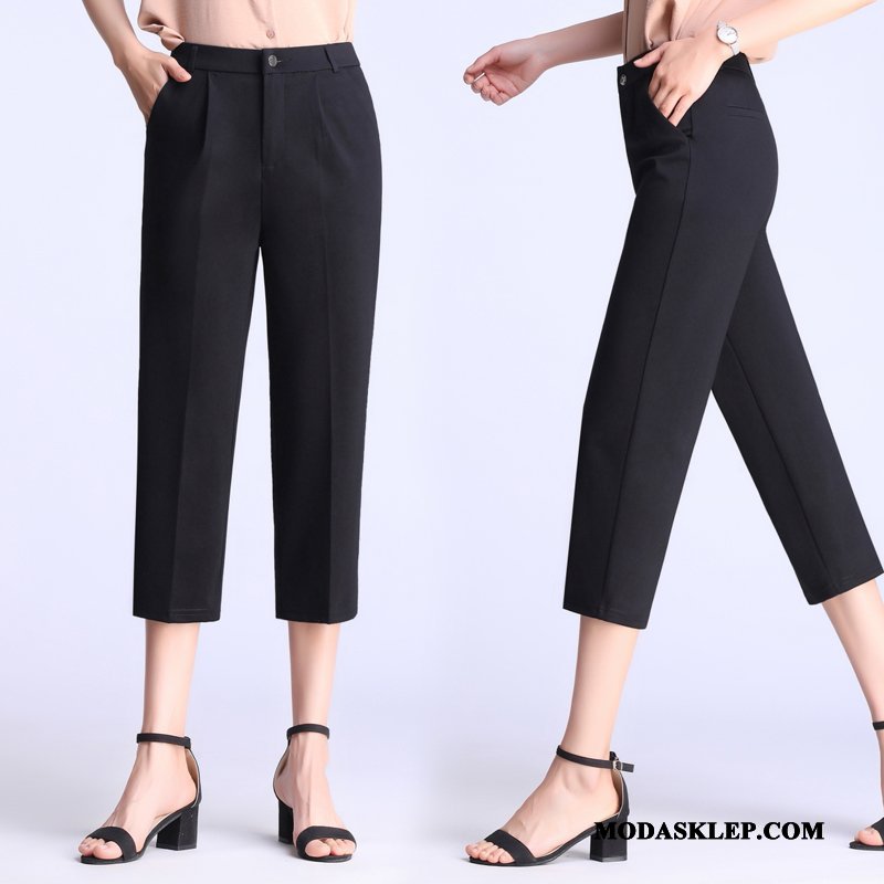 Damskie Spodnie Oferta Spodnie Capri Wysoki Stan Proste Lato Szerokie Czarny