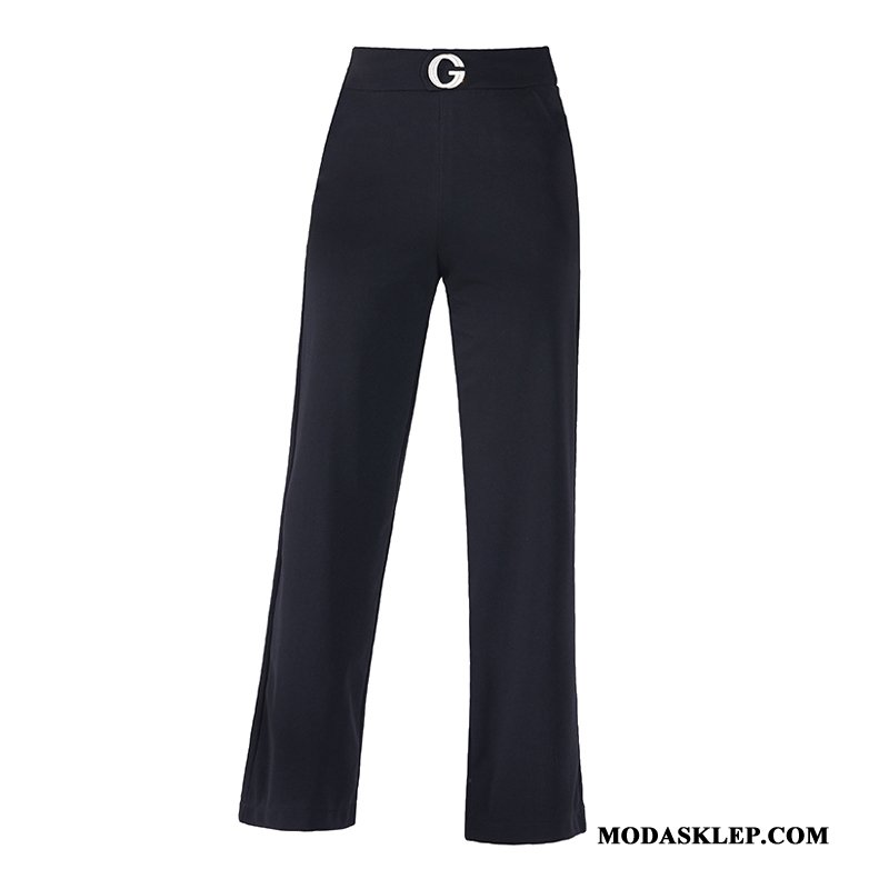 Damskie Spodnie Online Cienkie Proste Moda Wysoki Stan Casual Czarny