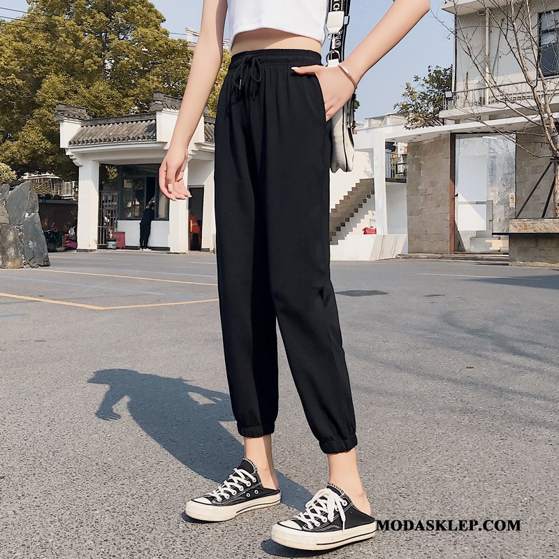 Damskie Spodnie Sklep Lato 2019 Cienkie Nowy Slim Fit Czarny