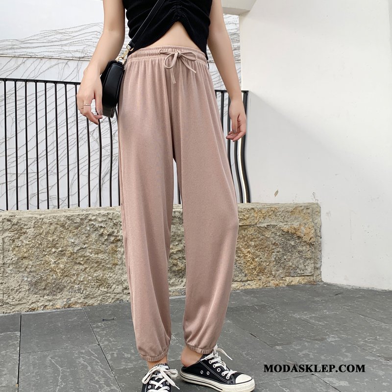 Damskie Spodnie Tanie Casual Szerokie Damska Mały Slim Fit Beżowy