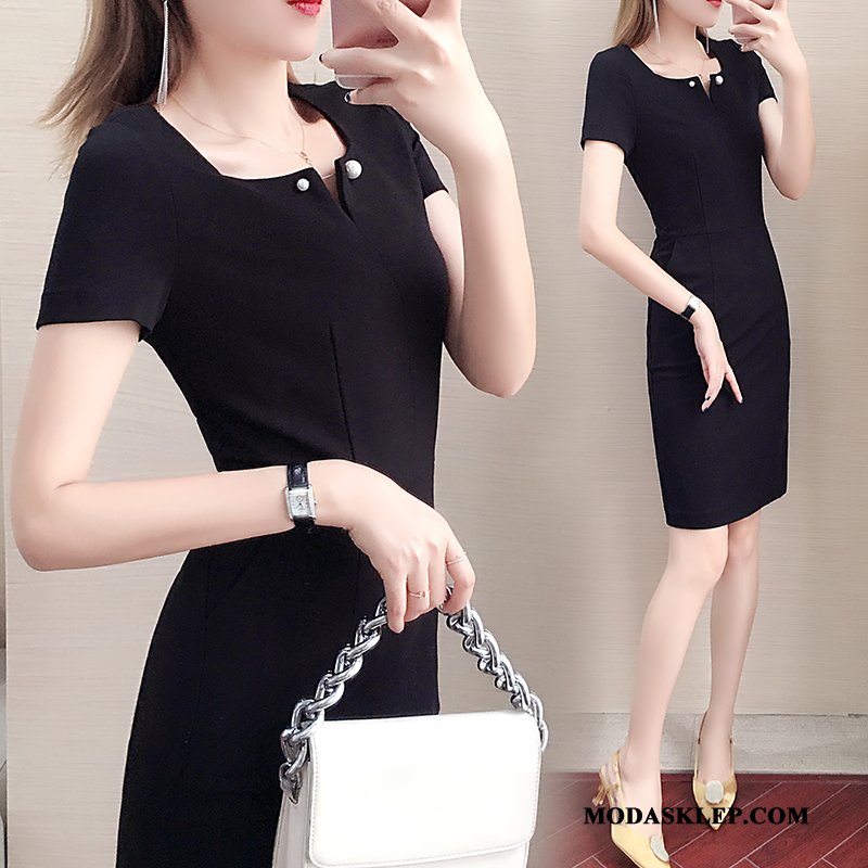 Damskie Sukienka Tanie Duży Rozmiar Slim Fit Cienkie Nowy Eleganckie Czarny