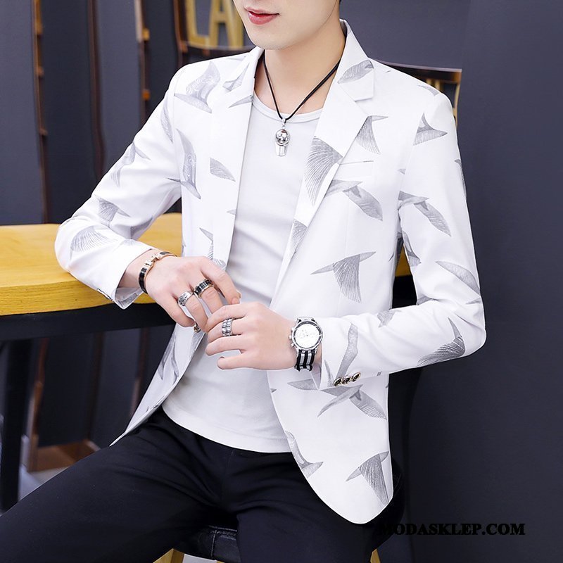 Męskie Blazer Dyskont 2019 Nowy Blezer Tendencja Slim Fit Biały