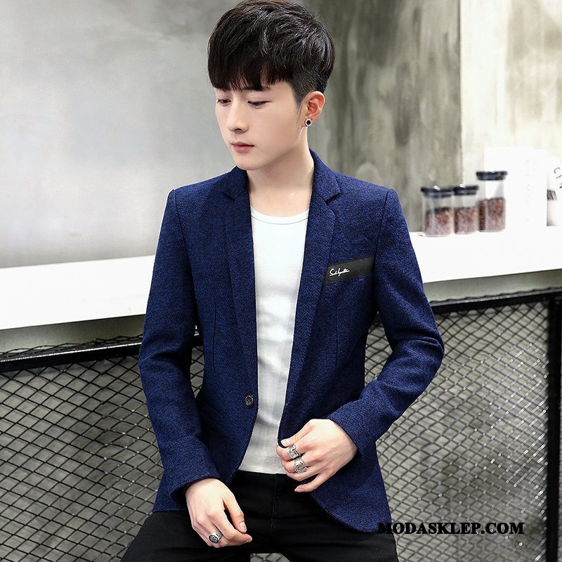 Męskie Blazer Dyskont Męska Blezer Slim Fit 2019 Marynarka Ciemno Niebieski
