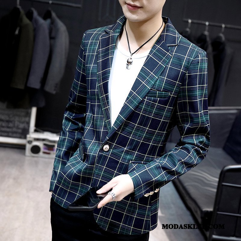 Męskie Blazer Kup Tendencja Moda Krata Blezer Wiosna Zielony