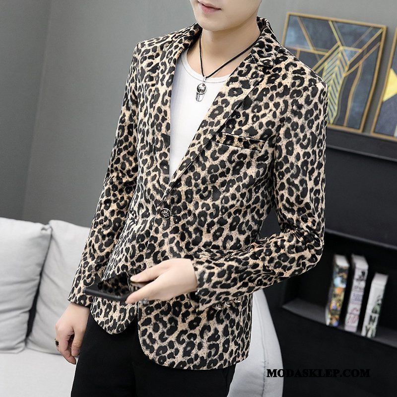 Męskie Blazer Kupię Slim Fit Jesień Tendencja Garnitur Osobowość Brązowy