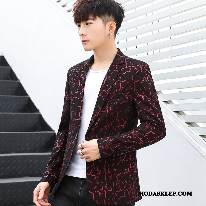 Męskie Blazer Na Sprzedaż Garnitur Slim Fit Blezer Tendencja Topy Czerwony