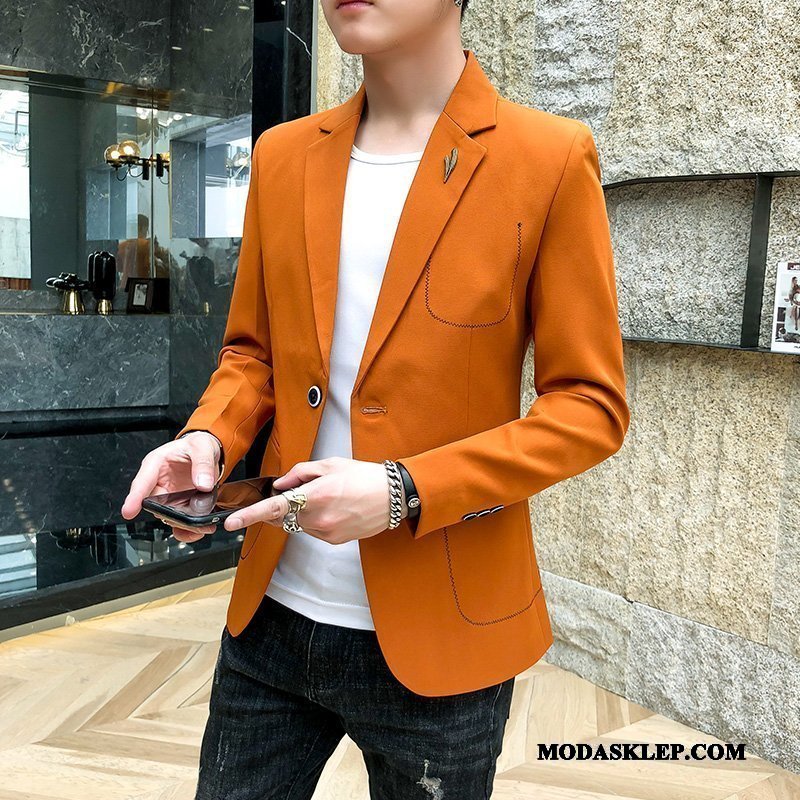 Męskie Blazer Oferta Garnitur Tendencja Casual Blezer Piękny Pomarańczowy