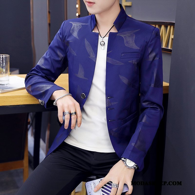 Męskie Blazer Online Ślubna Męska Casual Tendencja Slim Fit Niebieski