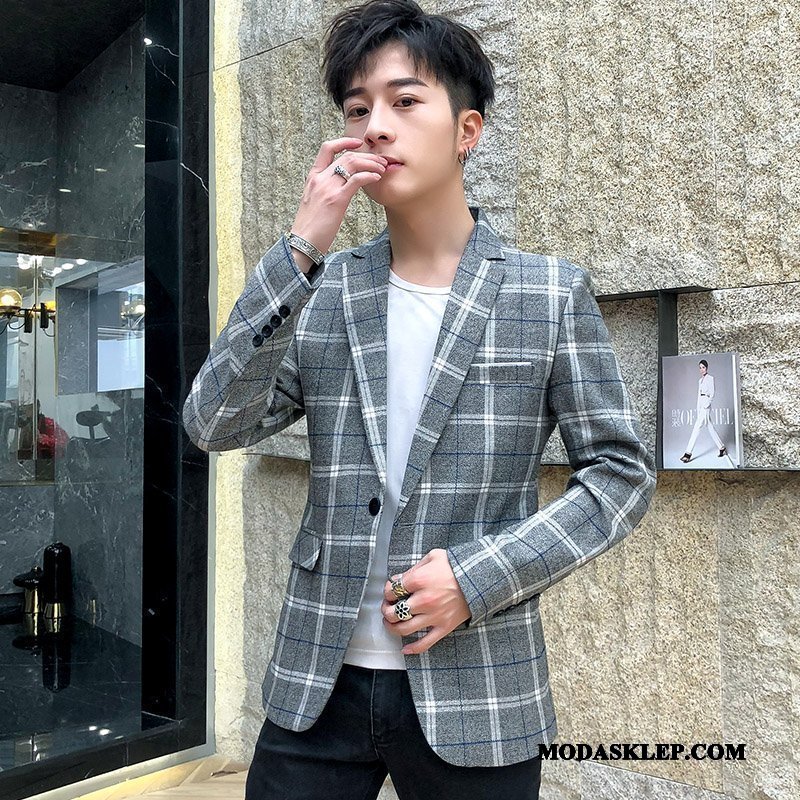 Męskie Blazer Sklep Casual Blezer Męska Tendencja Topy Szary
