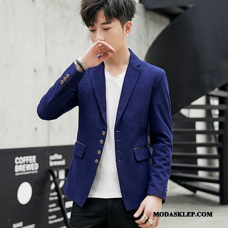 Męskie Blazer Sklep Nowy Slim Fit Casual Tendencja Płaszcz Niebieski