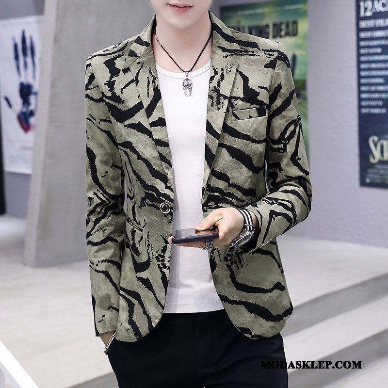 Męskie Blazer Sprzedam Slim Fit Tendencja Płaszcz Topy Nowy Kamuflaż Zielony