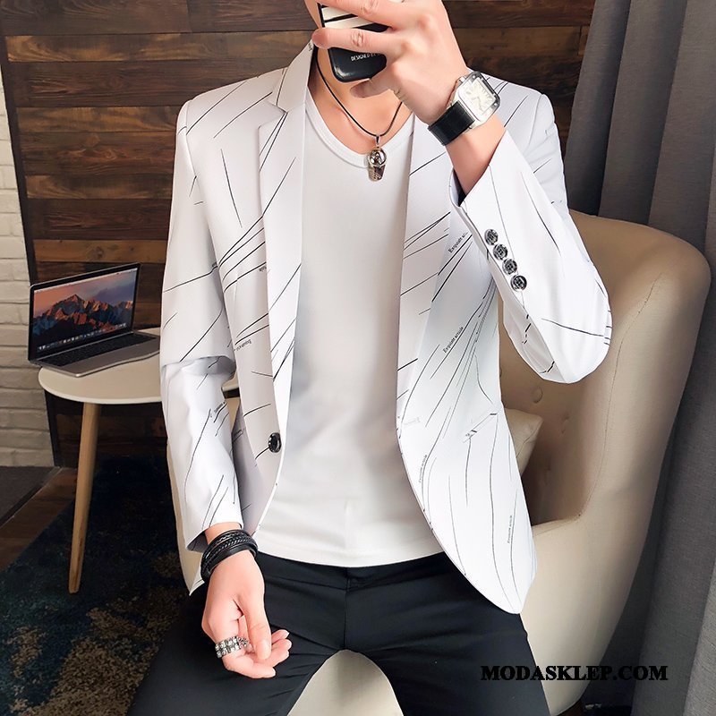 Męskie Blazer Sprzedam Wiosna Męska Blezer Slim Fit Piękny Biały