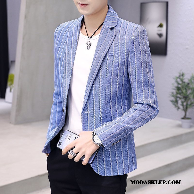 Męskie Blazer Tanie Slim Fit Męska Mały 2019 Garnitur Niebieski