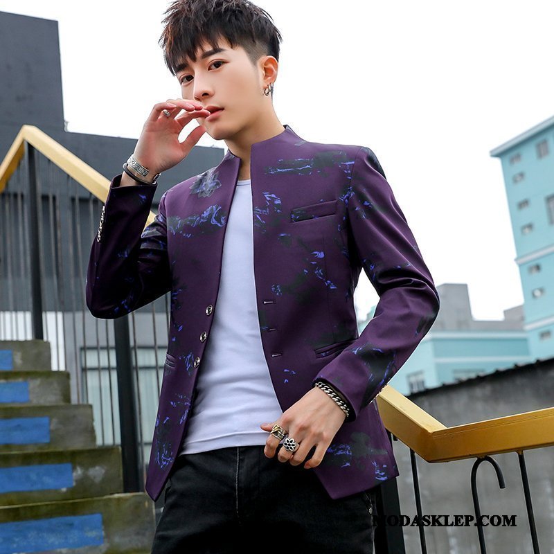 Męskie Blazer Tanie Slim Fit Płaszcz Topy Casual Piękny Fioletowy