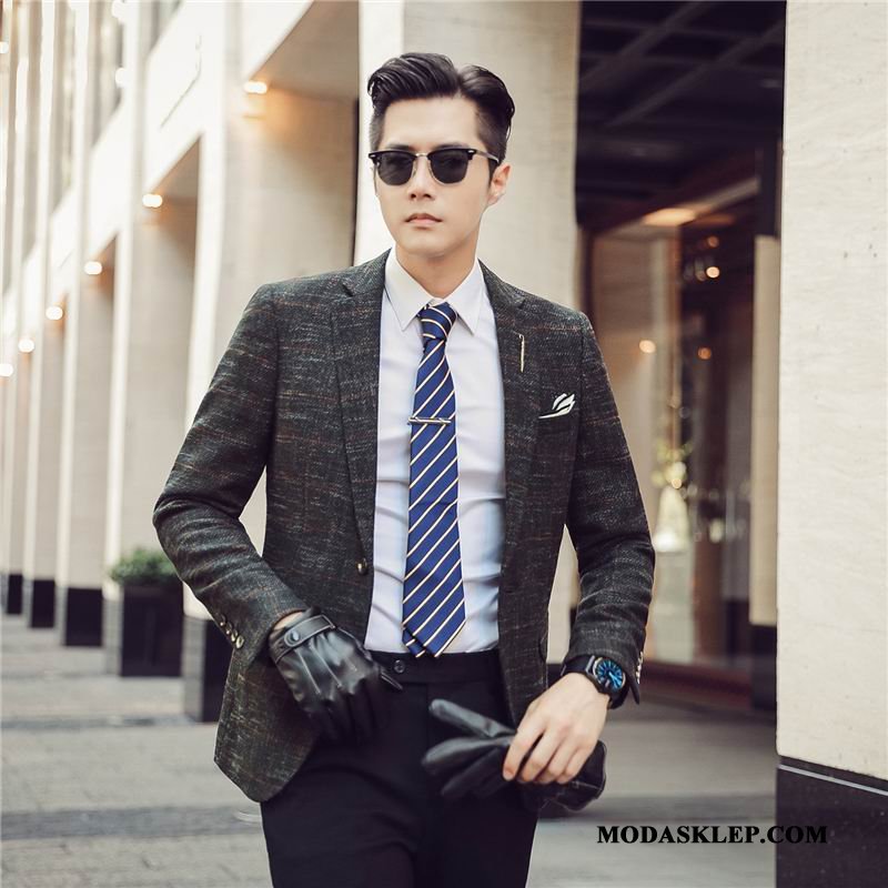 Męskie Blezer Kupię Casual Slim Fit Piękny Wełniane Brytyjskie Szary