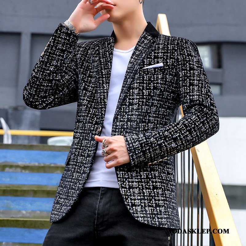 Męskie Blezer Online Slim Fit Garnitur Casual Młodzież Tendencja Czarny