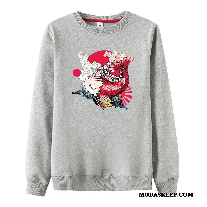 Męskie Bluza Z Kapturem Kup Męska Plus Kaszmir Okrągły Dekolt Szerokie Bluzy Z Kapturem Szary
