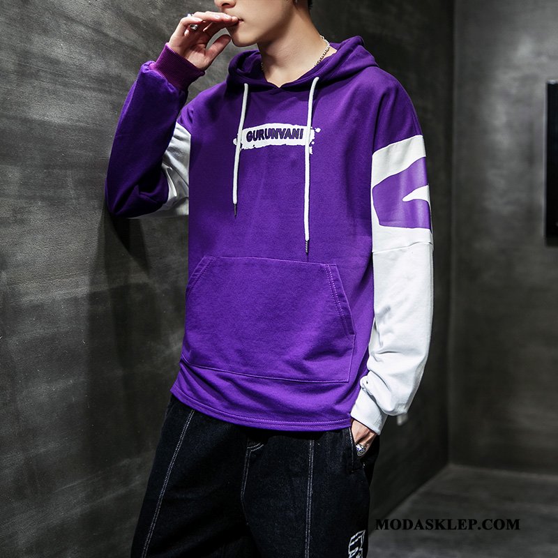 Męskie Bluza Z Kapturem Oferta Student Casual Szerokie Bluzy Z Kapturem Tendencja Fioletowy