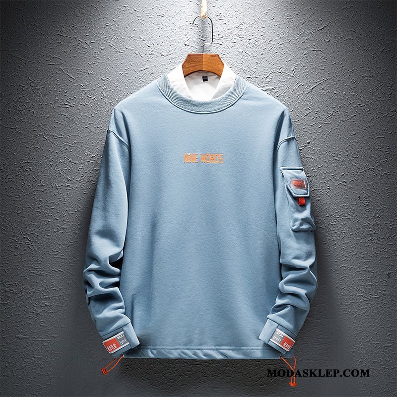 Męskie Bluza Z Kapturem Tanie Topy Casual Student Podkoszulek Pullover Niebieski