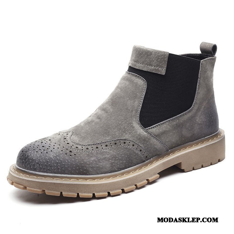 Męskie Czyścibut Sprzedam Slip On Skórzane Buty Botki Vintage Prawdziwa Skóra Szary Czerwony