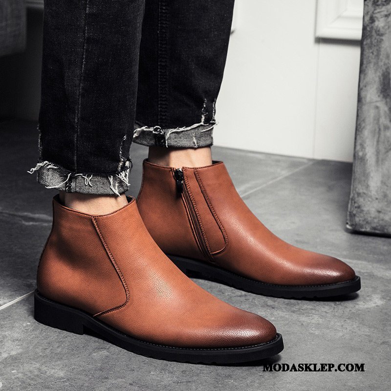 Męskie Czyścibut Tanie Wysokie Krótkie Botki Martin Botki Vintage Tendencja Brązowy