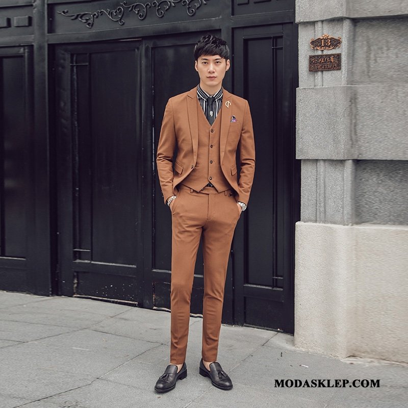 Męskie Garnitur Kup Pasować Jesień Zima Casual Slim Fit Burgund Brązowy