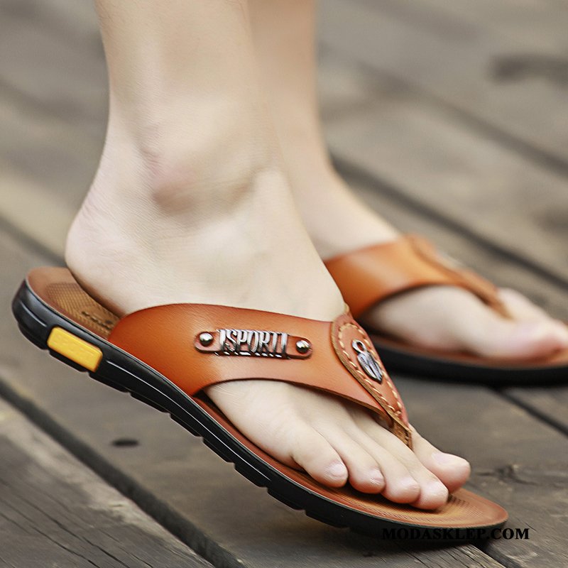 Męskie Japonki Kup Antypoślizgowe Plażowe Prawdziwa Skóra Lato Buty Żółty