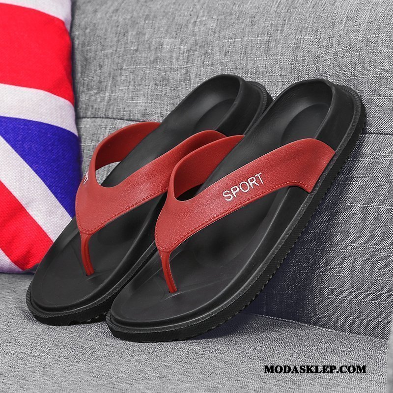 Męskie Japonki Kup Plażowe Buty Outdoor Lato Kapcie Czarny Czerwony