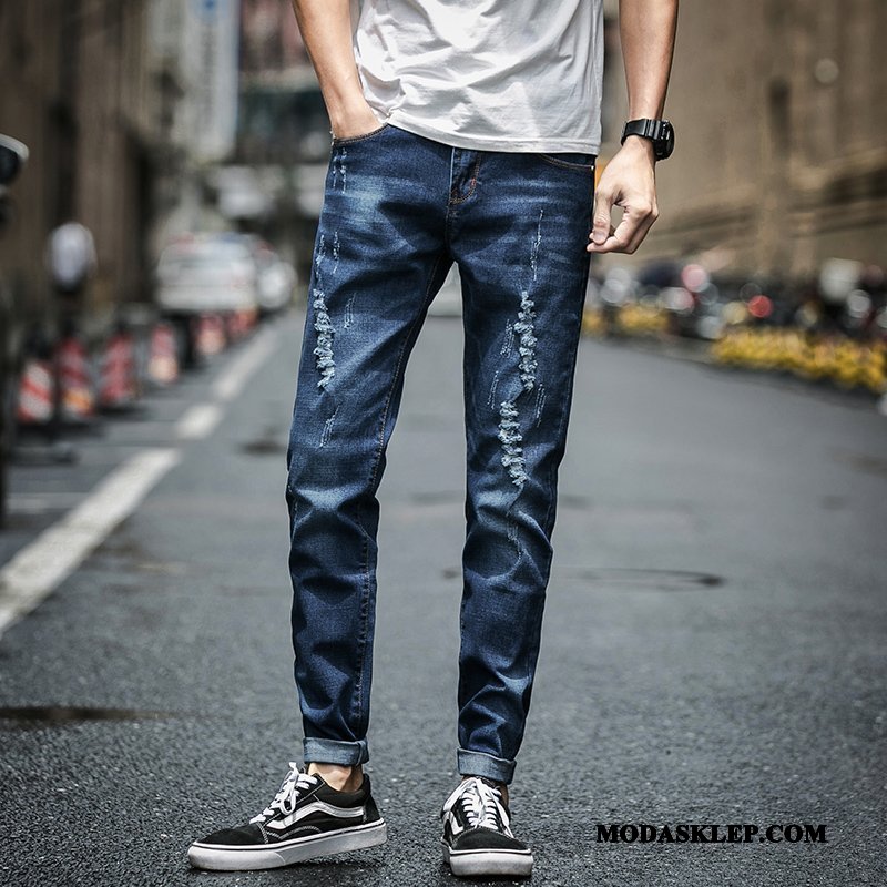 Męskie Jeansy Kupię Tendencja Nastolatek Nowy Slim Fit Dżinsy Niebieski Szary
