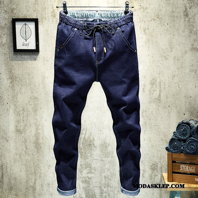 Męskie Jeansy Online Jesień Szerokie Slim Fit Dżinsy Mały Niebieski Czarny