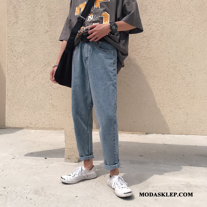 Męskie Jeansy Online Proste Denim Slim Fit Spodnie Męska Niebieski Czerwony