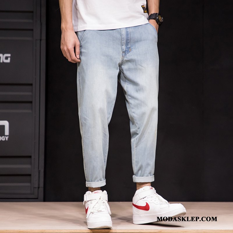 Męskie Jeansy Sklep Tendencja Modna Marka Casual Dżinsy Cienkie Szary Jasny