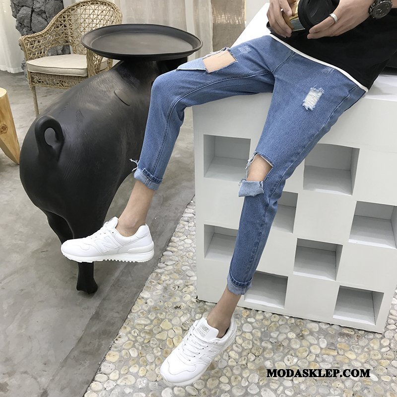Męskie Jeansy Sprzedam Dżinsy Tendencja Modna Marka Ołówkowe Spodnie Slim Fit Niebieski Jasny
