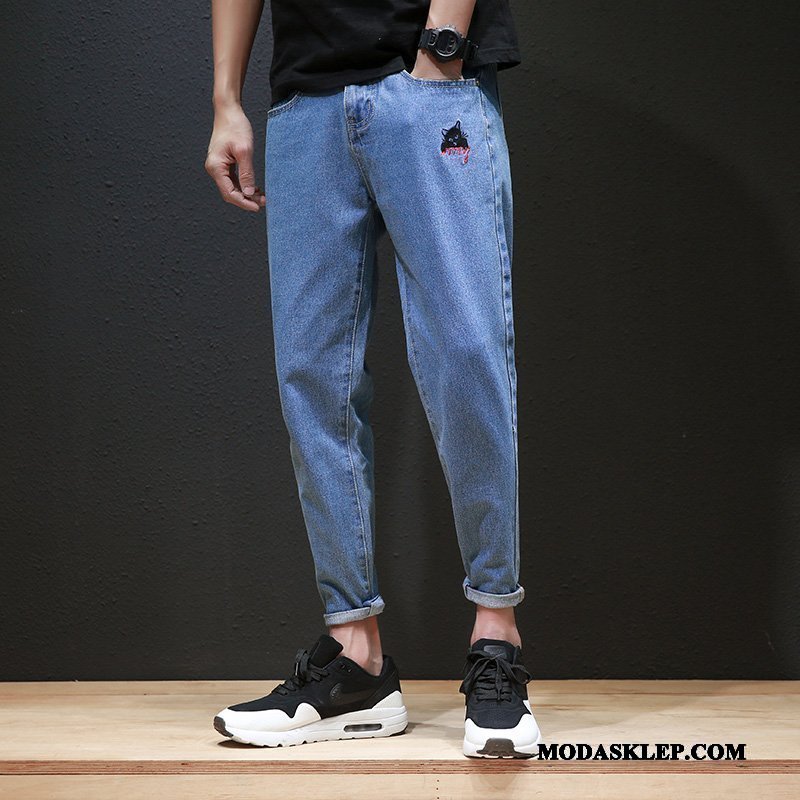 Męskie Jeansy Tanie Casual Slim Fit Szerokie Dżinsy Wiosna Jasny Niebieski