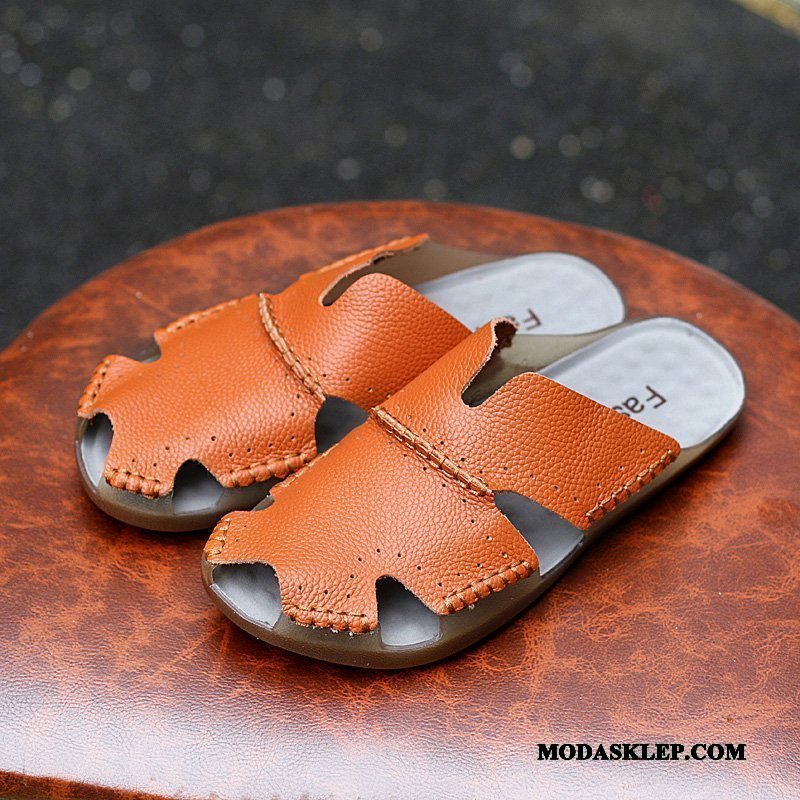 Męskie Kapcie Tanie Tendencja Duży Rozmiar Buty Moda Prawdziwa Skóra Brązowy