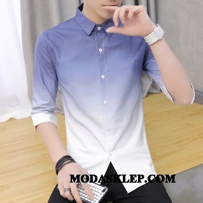 Męskie Koszula Kupię Szycie Krótki Rękaw Slim Fit Pół Rękaw Tendencja Niebieski